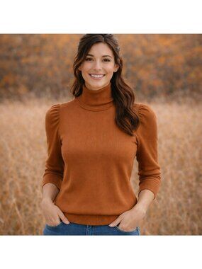 AMO Ribbed Long Sleeve Turtleneck Top Womens Large